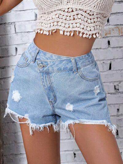 Distressed Raw Hem Denim Shorts for Stylish Summer Wear - Selvanelle