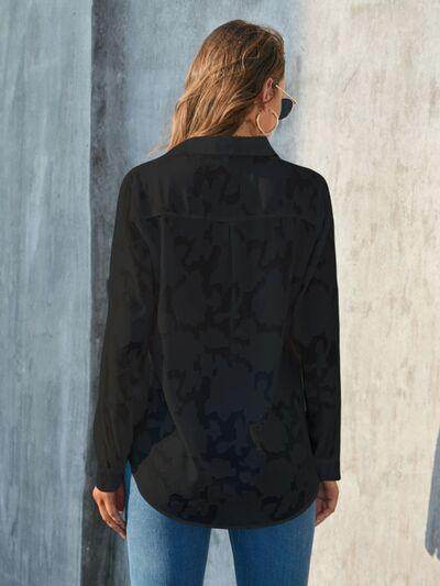 Full Size Collared Neck Long Sleeve Shirt Plus Size Women - Selvanelle