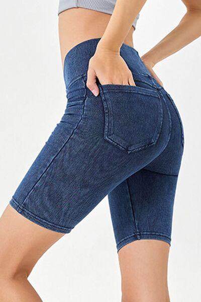 Basic Bae Asymmetrical Waist Denim Shorts With Pockets - Selvanelle