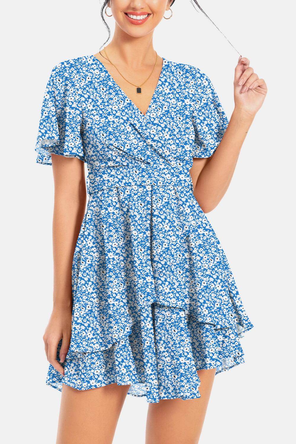 Surplice Neck Flutter Sleeve Dress for Chic Summer Style - Selvanelle