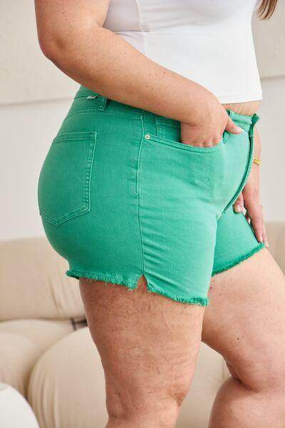 RFM Tummy Control High Waist Raw Hem Denim Shorts for Women - Selvanelle