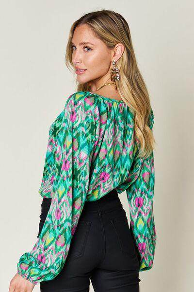 Double Take Full Size Printed Balloon Sleeve Blouse Women - Selvanelle