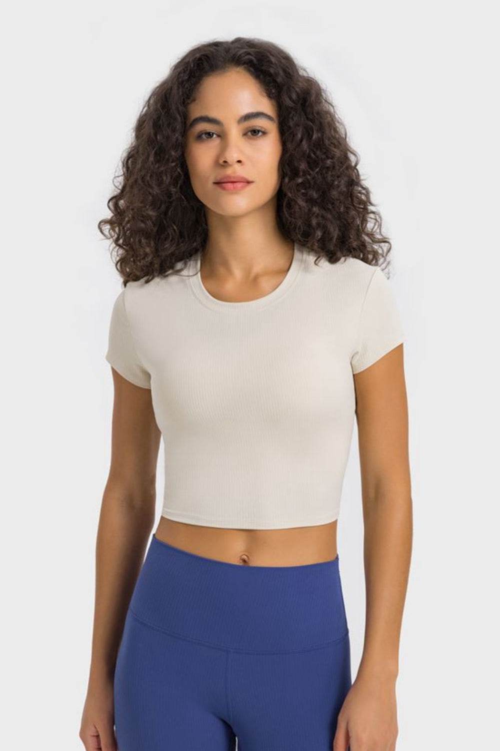 Millennia Round Neck Short Sleeve Cropped Sports T-Shirt - Selvanelle