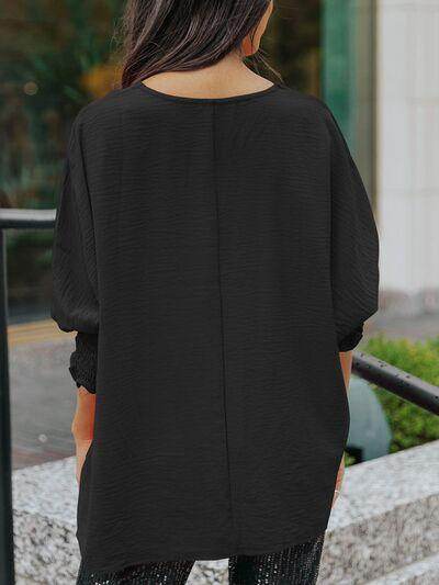 Round Neck Three-Quarter Sleeve Blouse for Women Fashion - Selvanelle