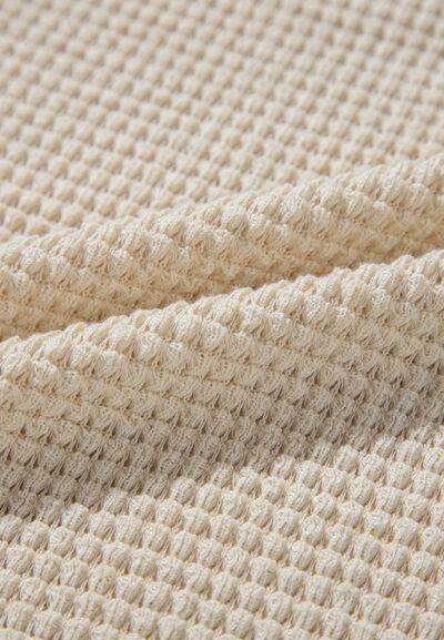 Waffle-Knit Printed Round Neck Flounce Sleeve Blouse for Women - Selvanelle