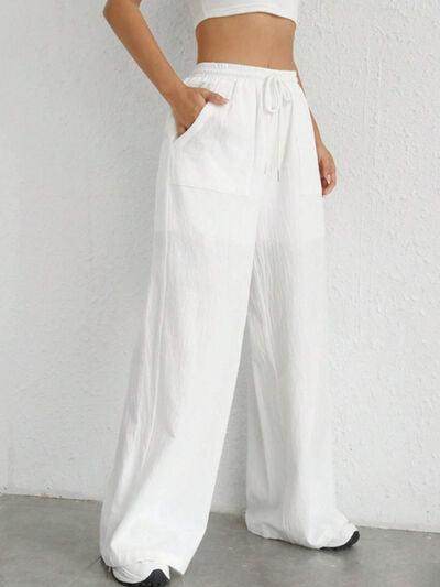 Stylish Drawstring Wide Leg Pants with Pockets for Comfort - Selvanelle