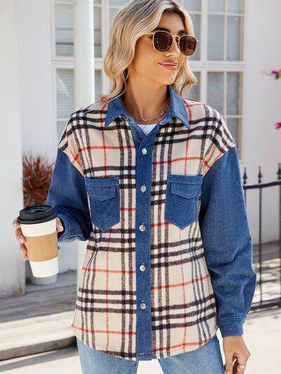 Plaid Long Sleeve Denim Jacket for Stylish Everyday Wear - Selvanelle