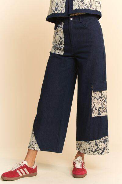 Davi & Dani Lace Applique Wide Leg Jeans for Women - Selvanelle