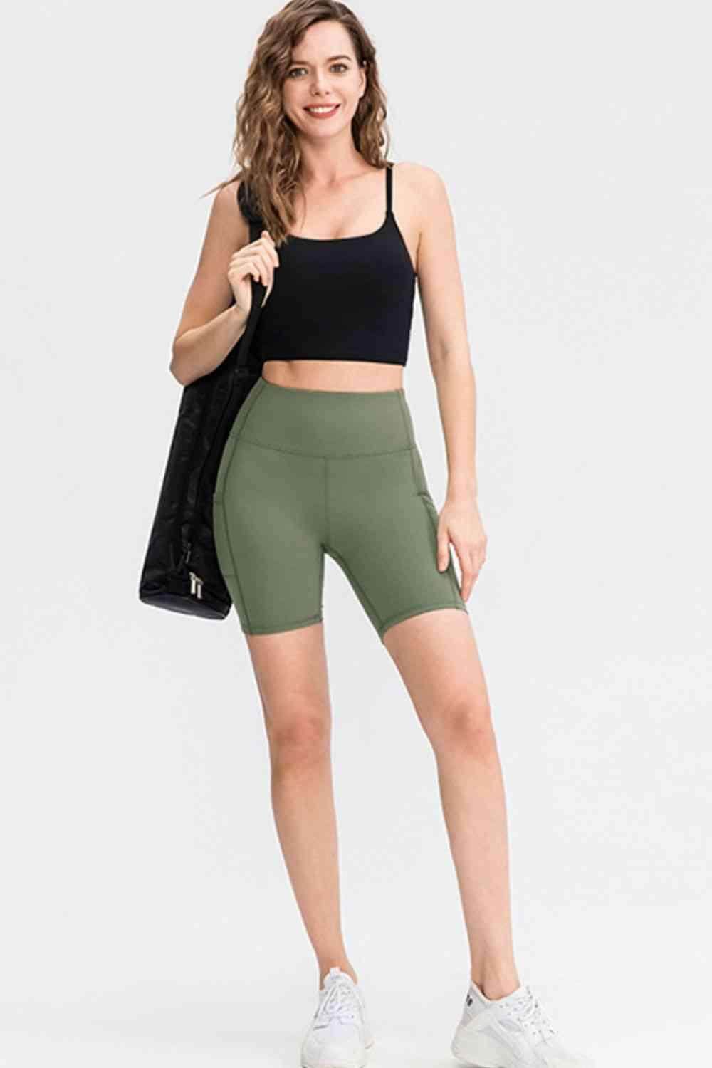 Wide Waistband Sports Shorts with Pockets for Active Wear - Selvanelle