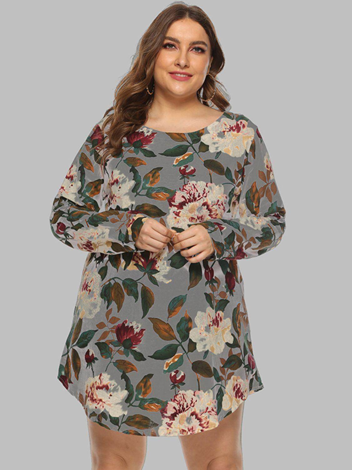 Full Size Floral Long Sleeve Mini Dress for Casual Wear - Selvanelle