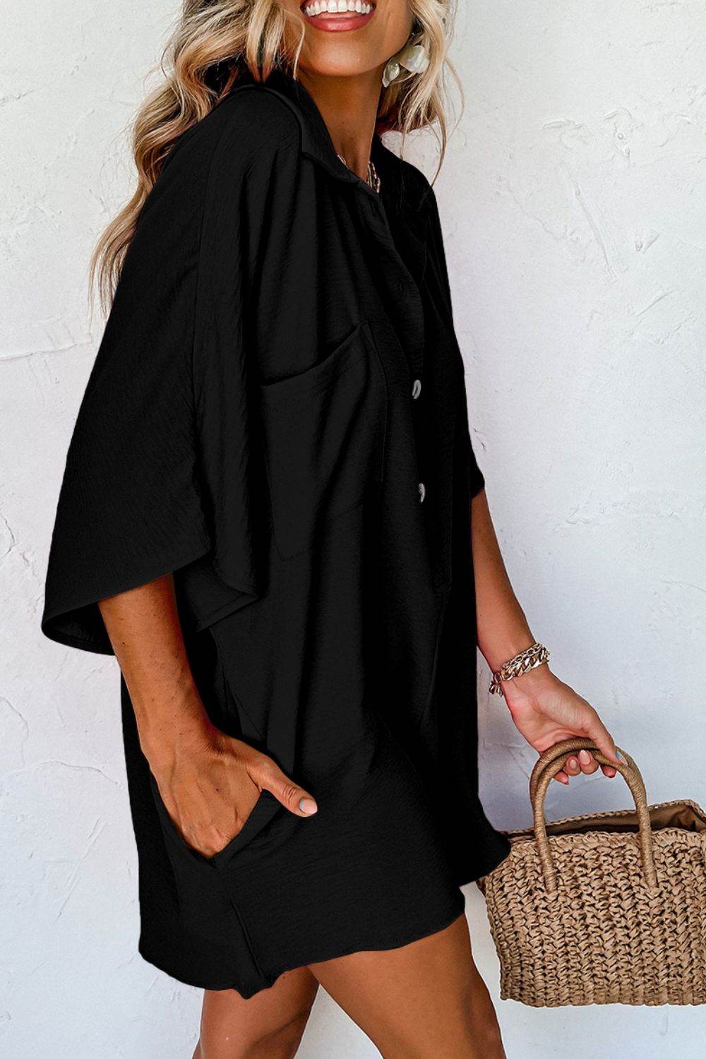 Half Button Collared Neck Romper - Selvanelle