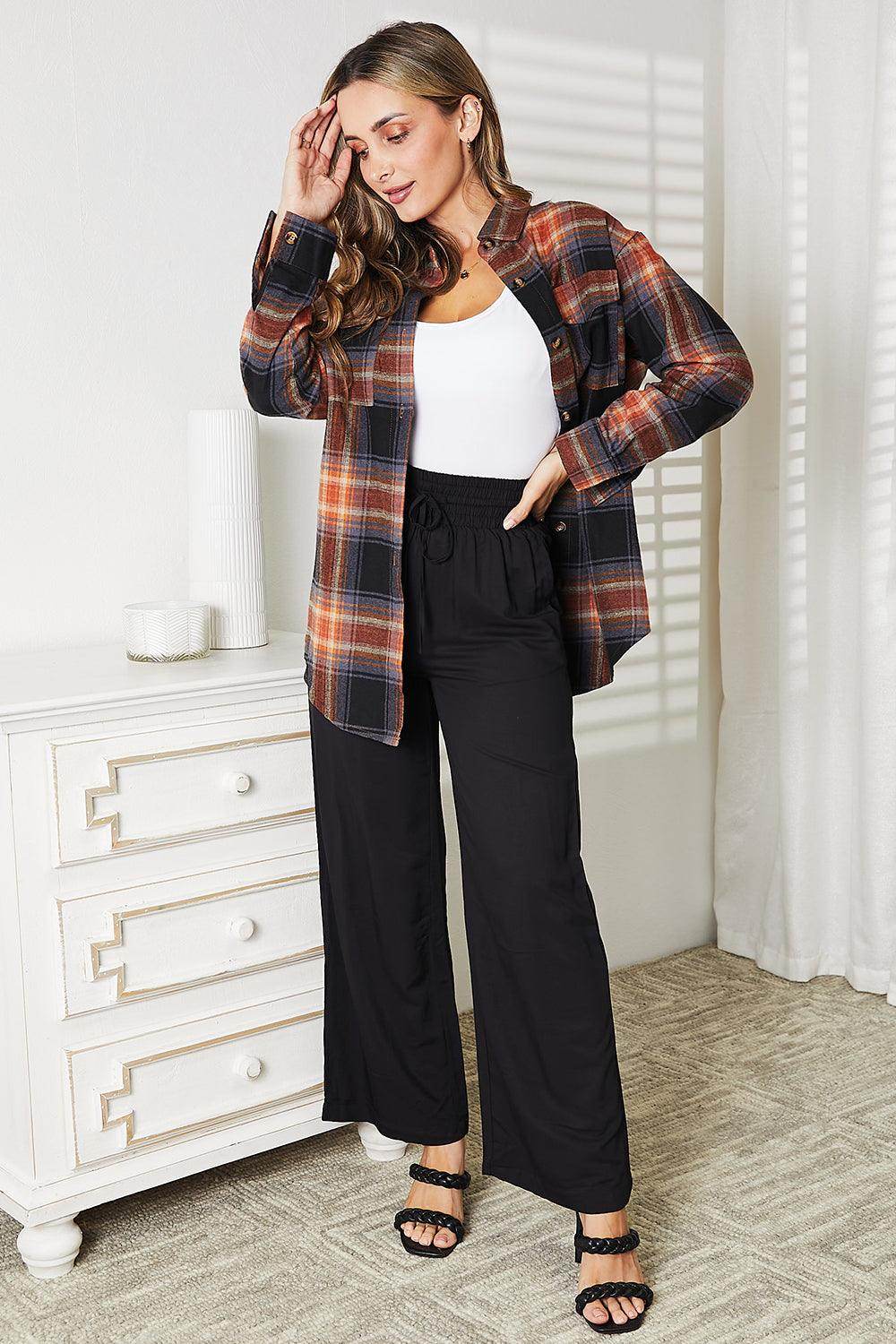 Mandy Plaid Dropped Shoulder Shirt for Casual Chic Style - Selvanelle