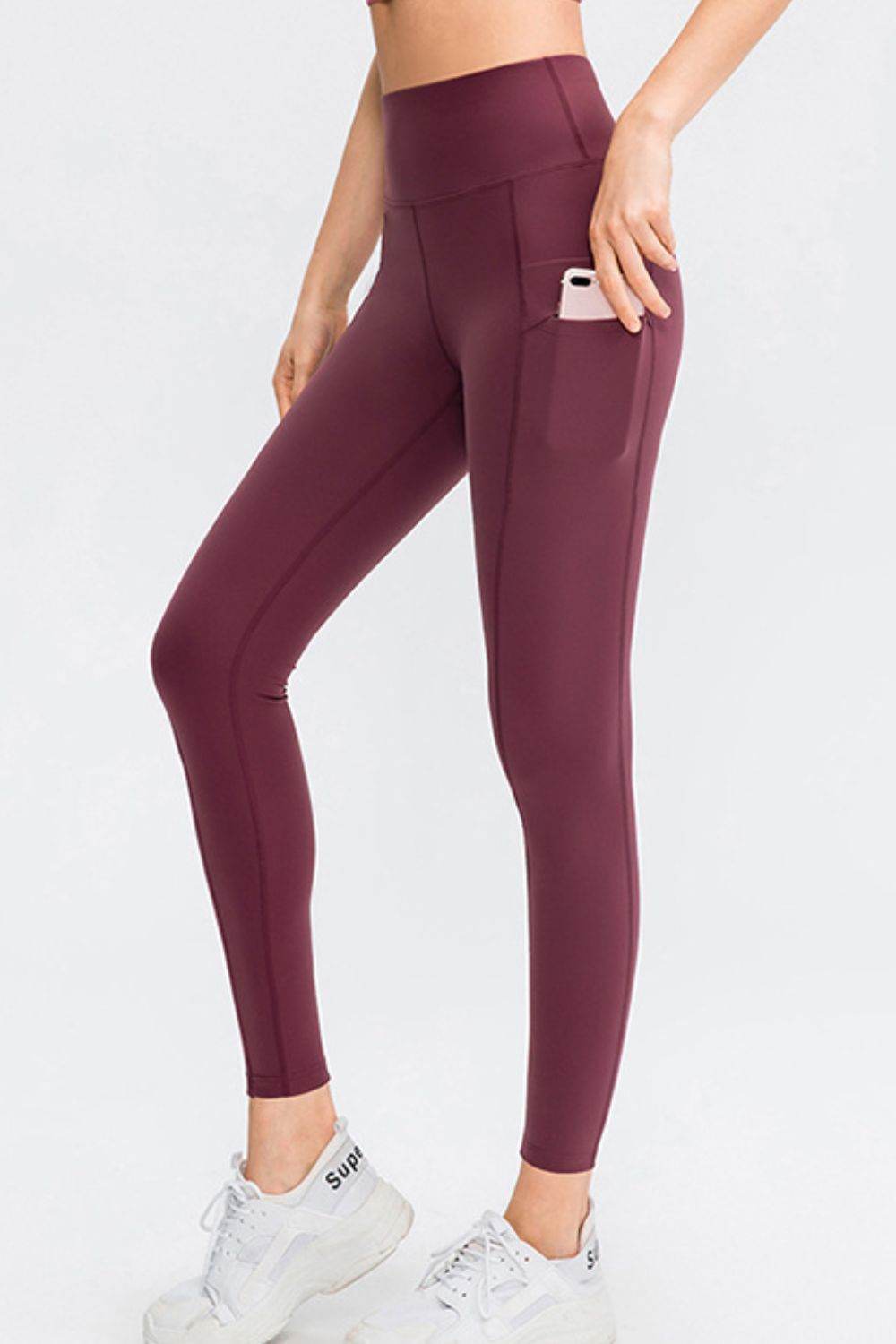 Wide Waistband Slim Fit Long Sports Pants with Pocket - Selvanelle