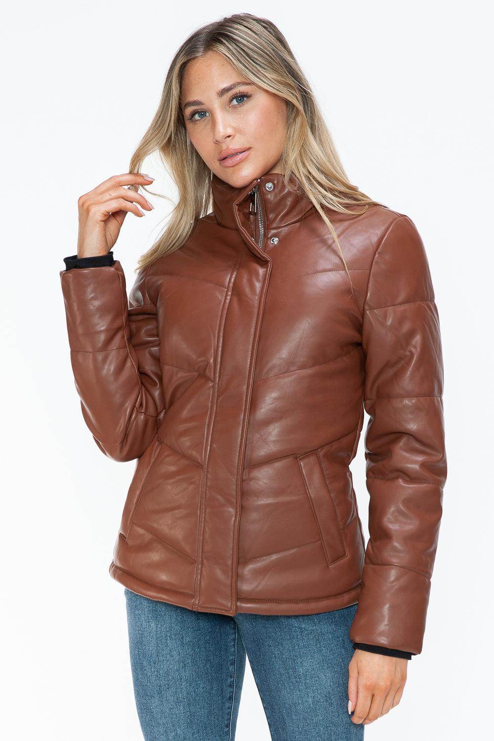 Snobbish Pocketed Zip Up Turtleneck Puffer Jacket for Women - Selvanelle