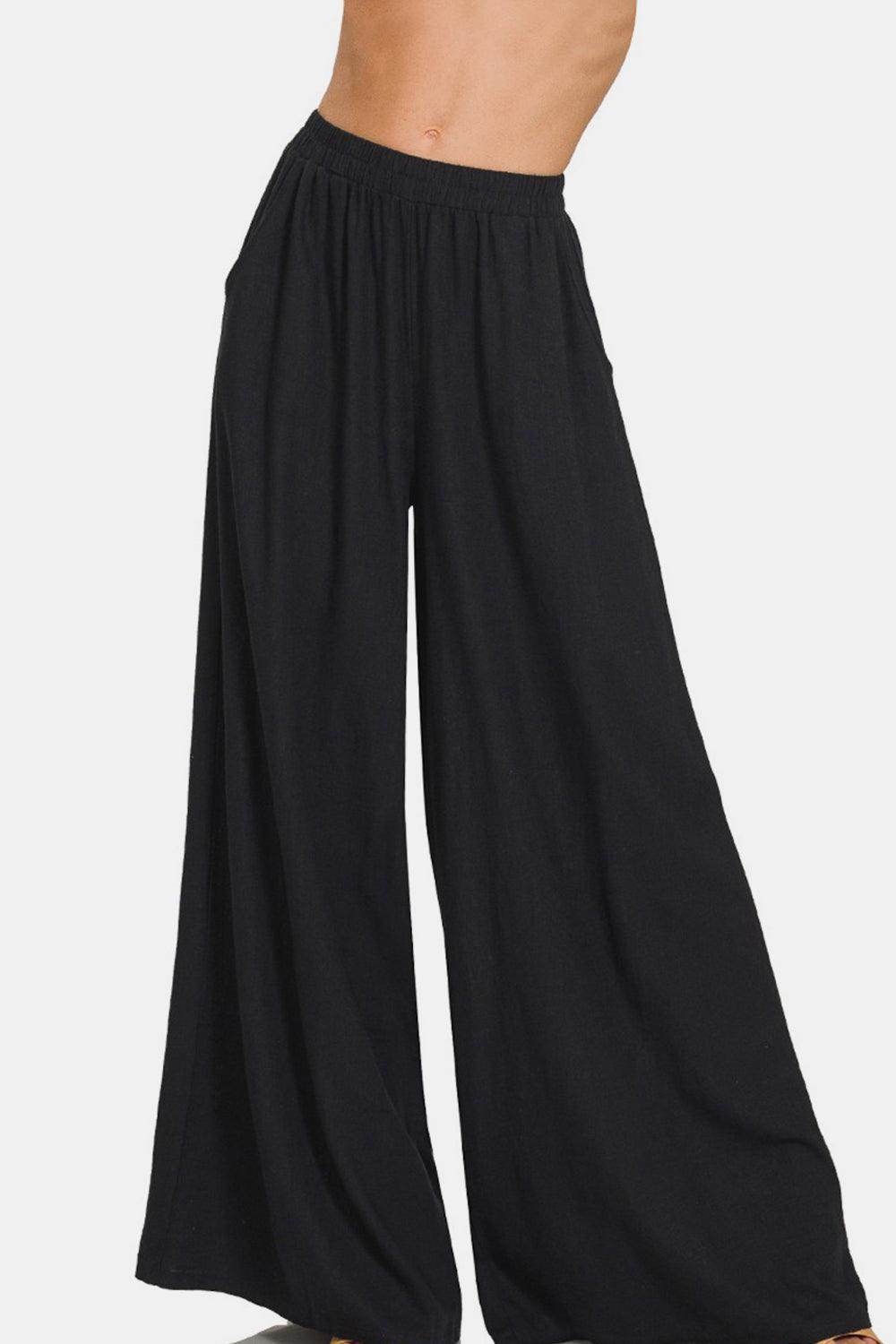 Zenana Pleated Linen Blend Wide Leg Pants for Women - Selvanelle