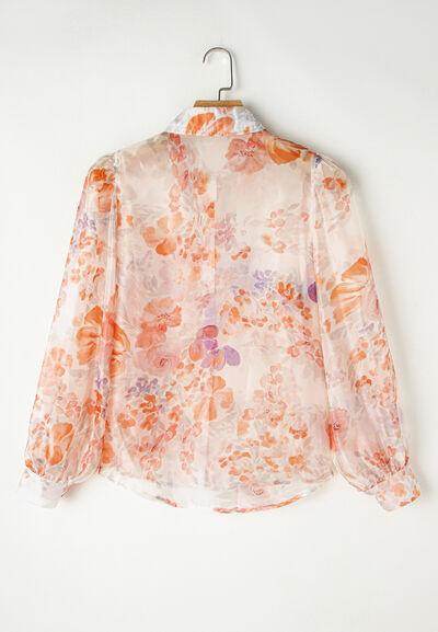 Printed Collared Neck Long Sleeve Shirt for Women Fashion - Selvanelle