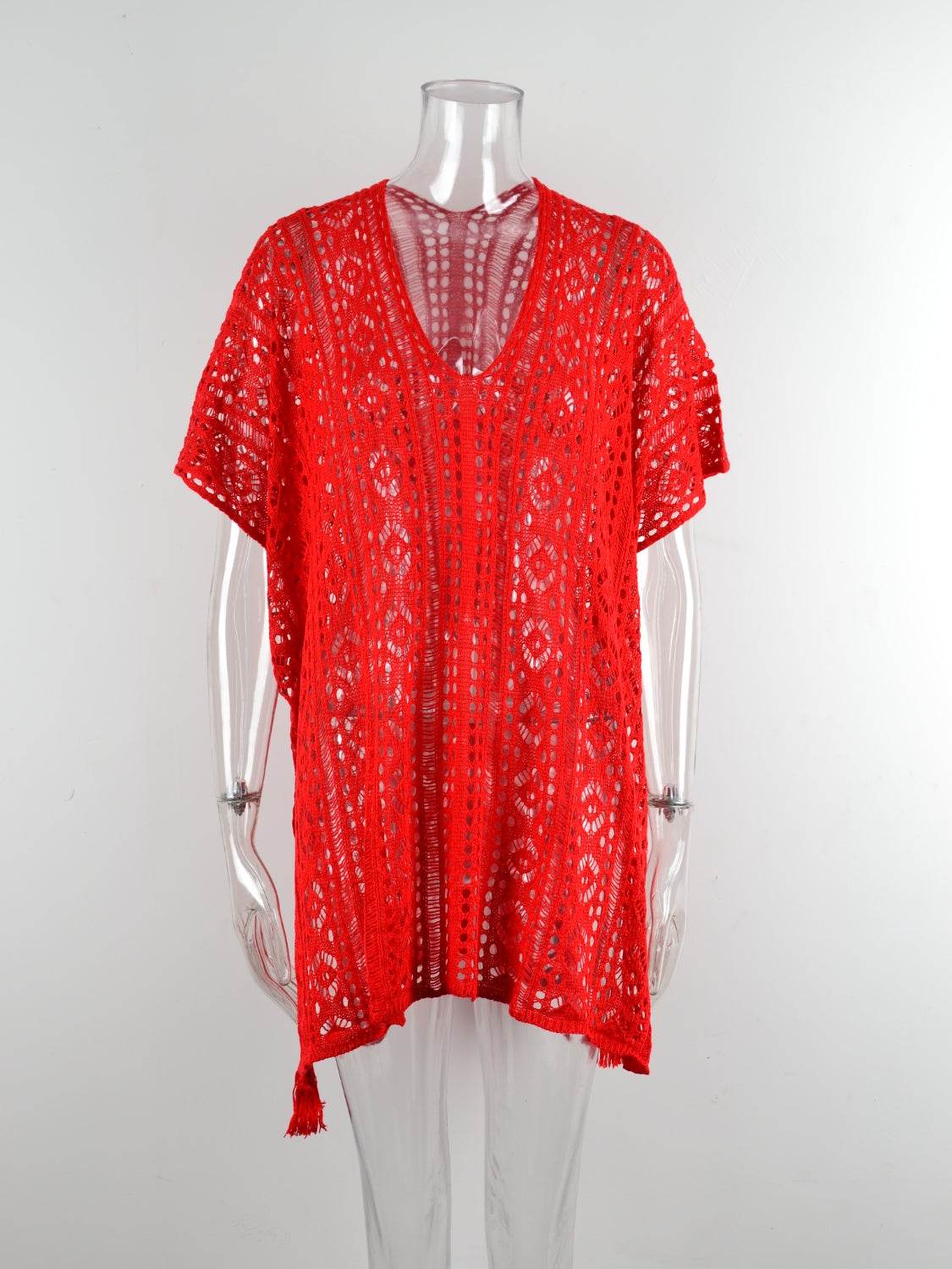 Angel Wings Cutout V-Neck Cover-Up with Tassel - Selvanelle