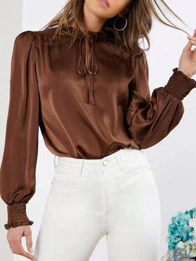 Frill Tied Lantern Sleeve Blouse for Stylish Women - Selvanelle