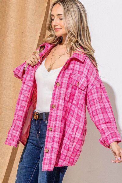 And The Why Full Size Tweed Button Down Long Sleeve Shacket - Selvanelle