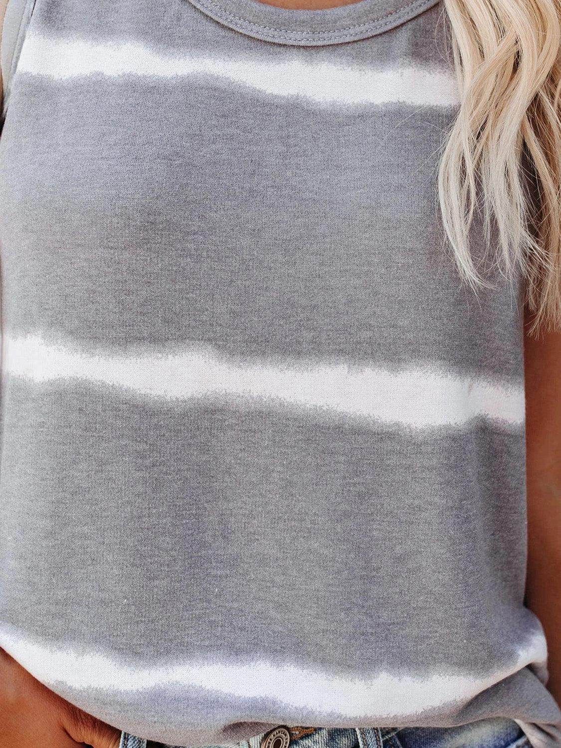 Full Size Tie-Dye Round Neck Tank for Women Casual Wear - Selvanelle