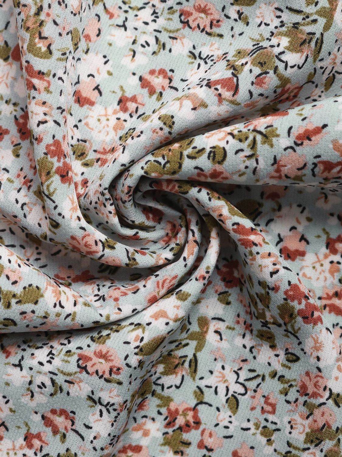 Perfee Ditsy Floral Smocked Square Neck Puff Sleeve Jumpsuit - Selvanelle