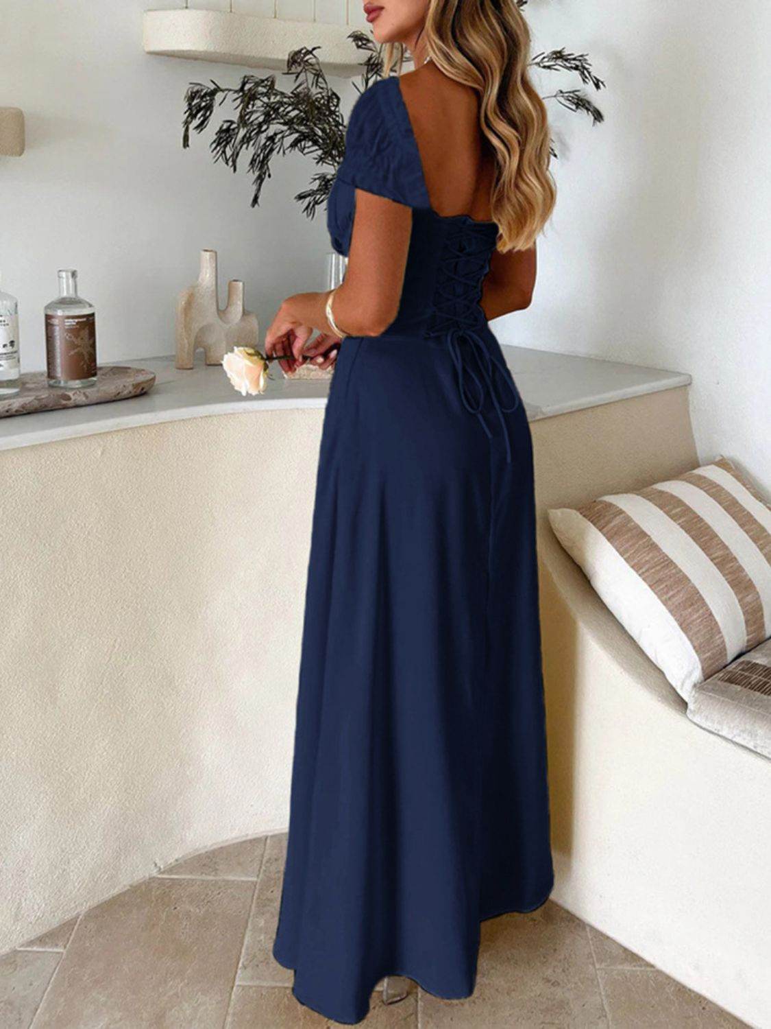 Devine Sweetheart Neck Short Sleeve Maxi Dress - Selvanelle