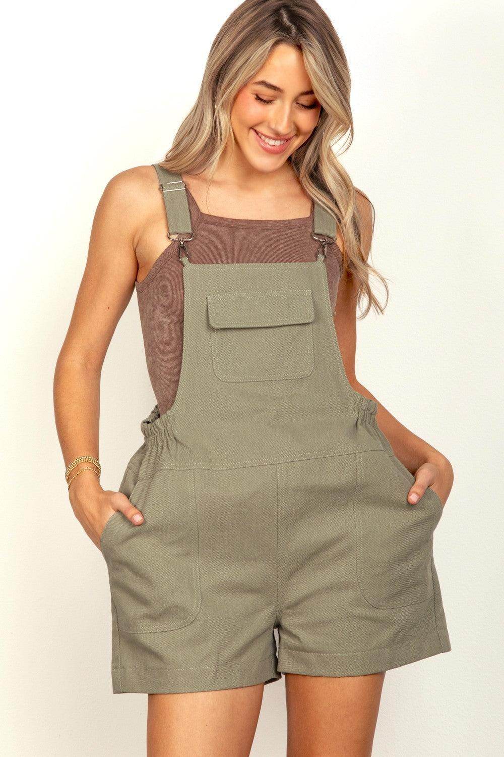 Very J Adjustable Suspender Overalls with Pockets for Women - Selvanelle