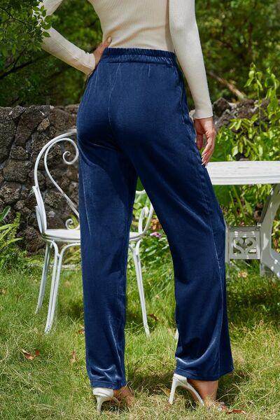 Velvet Wide Leg Pants with Pockets for Stylish Comfort - Selvanelle