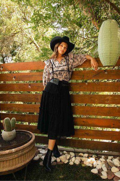 Umgee Ruffled Tie Neck Puff Sleeve Babydoll Blouse for Women - Selvanelle