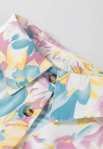 Printed Button Down Lantern Sleeve Shirt for Women - Selvanelle