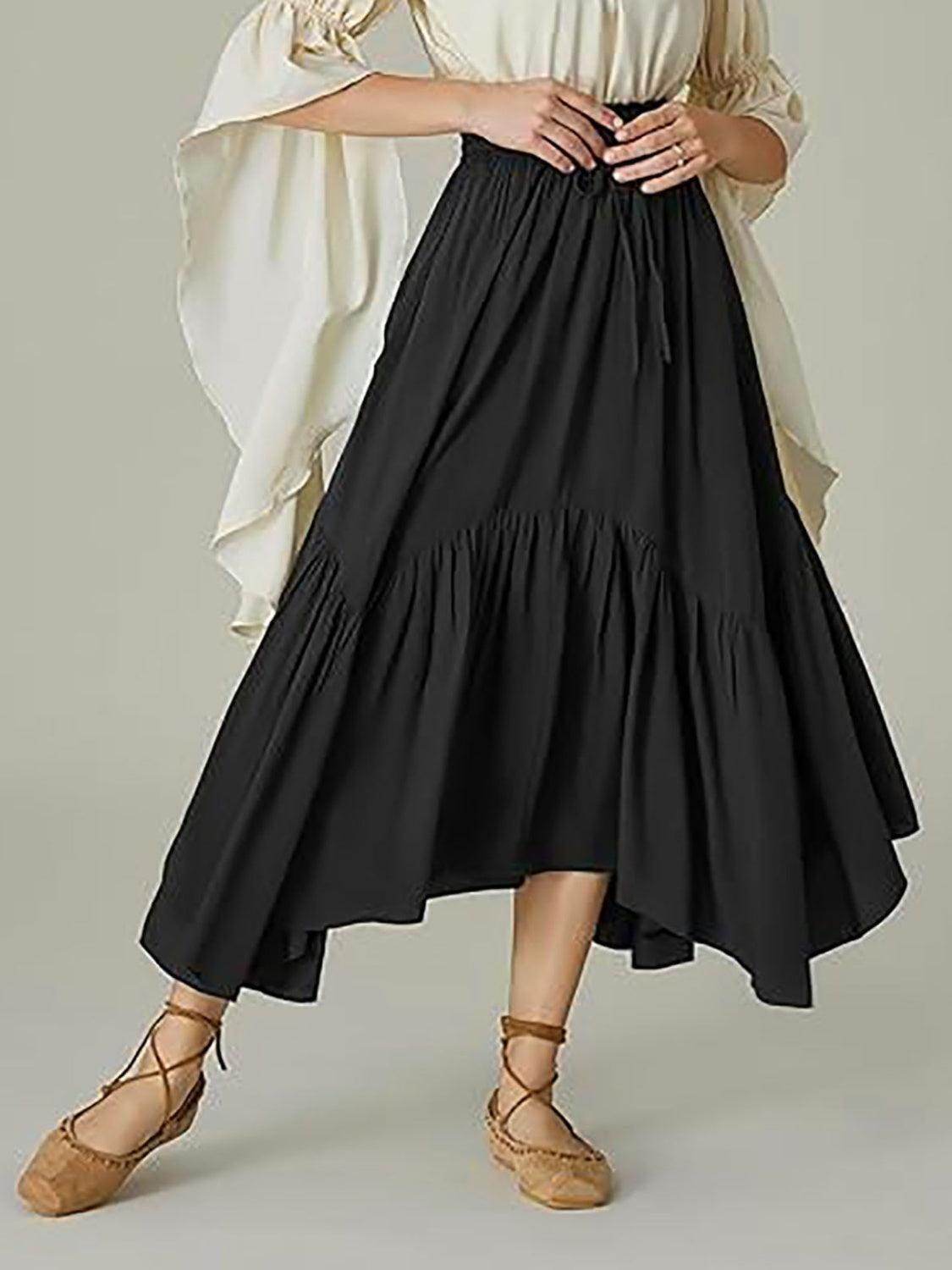 Smocked Waist Band Ruched Layered Skirt for Women Fashion - Selvanelle
