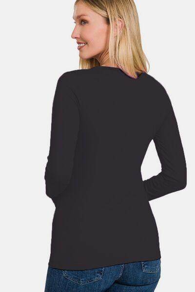 Zenana Full Size Brushed Microfiber Long Sleeve T-Shirt - Selvanelle