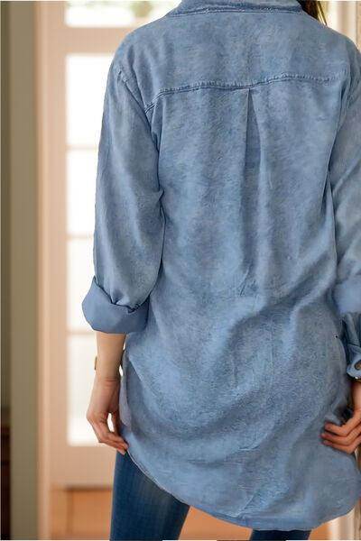 Full Size Pocketed Button Up Long Sleeve Denim Jacket Sale - Selvanelle