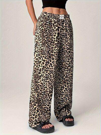 Leopard Wide Leg Pants with Pockets for Stylish Comfort - Selvanelle