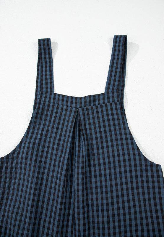 Plaid Wide Strap Wide Leg Overalls - Selvanelle