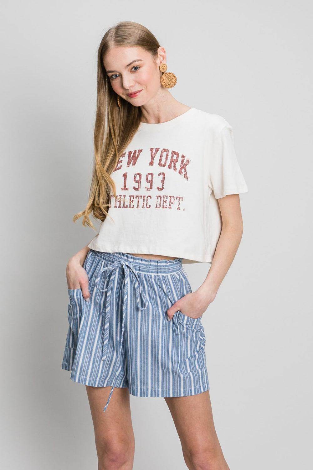 Cotton Bleu by Nu Label Yarn Dye Striped Shorts for Women - Selvanelle