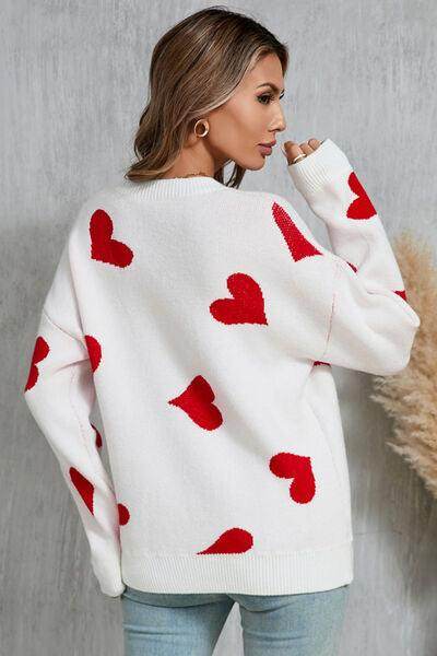 Angel Wings Heart Round Neck Dropped Shoulder Sweater for Women - Selvanelle