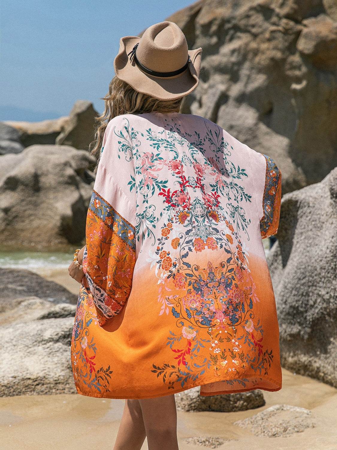 Printed Open Front Long Sleeve Cover-Up - Selvanelle