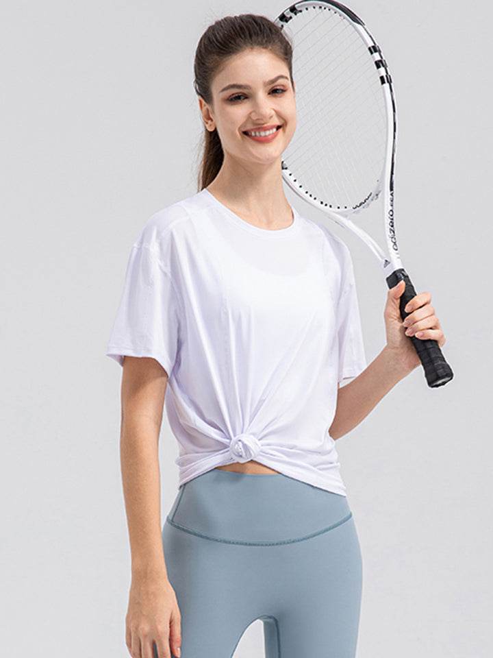 Round Neck Short Sleeve Active Top - Selvanelle