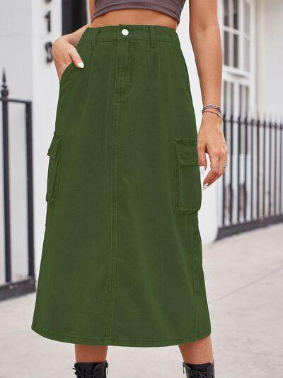 Slit Buttoned Denim Skirt with Pockets for Women - Selvanelle