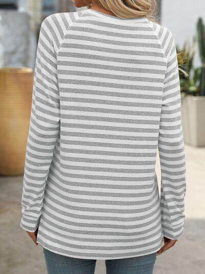 Mandy Striped Round Neck Long Sleeve T-Shirt for Women - Selvanelle