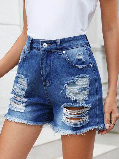 Distressed Raw Hem Denim Shorts for Women Stylish Fit - Selvanelle