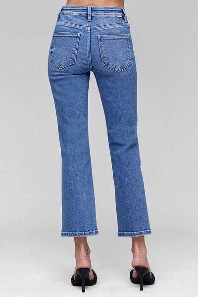 RISEN Full Size Tummy Control High Rise Crop Straight Jeans - Selvanelle