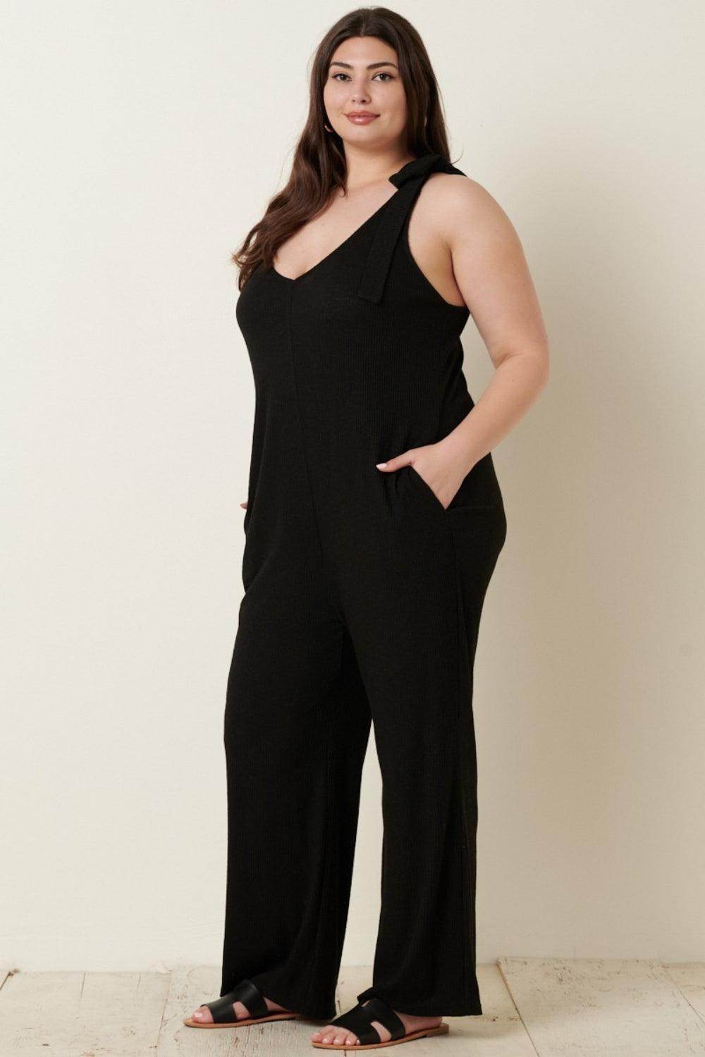 Mittoshop Rib Knit V-Neck Cross Back Jumpsuit for Women - Selvanelle