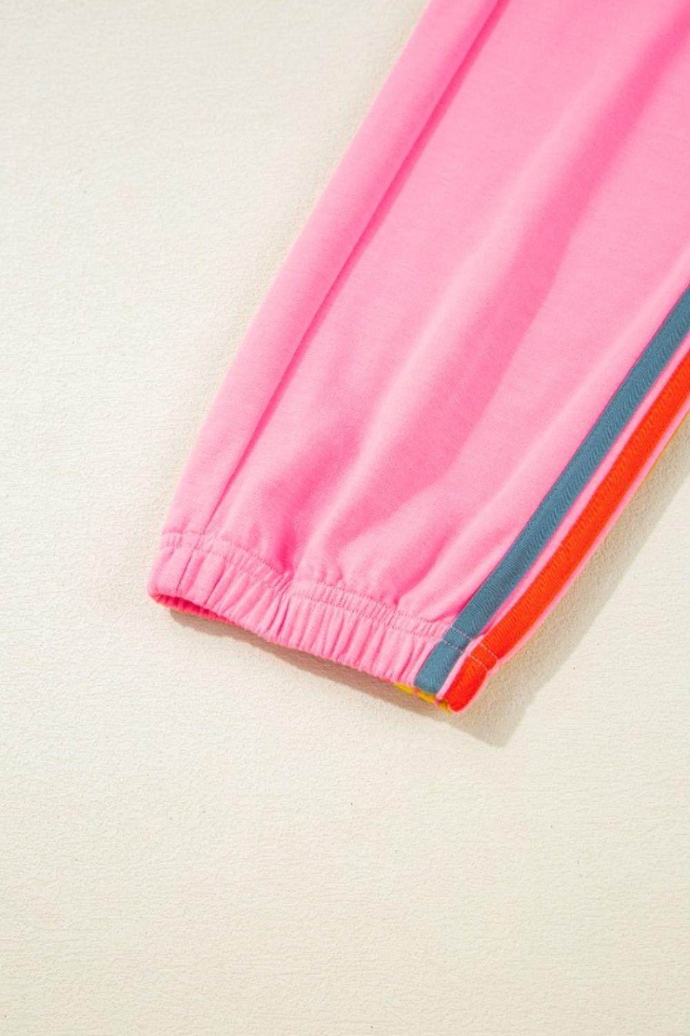 Contrast Striped Elastic Waist Active Pants for Women - Selvanelle