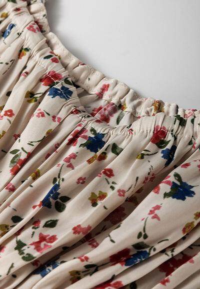 Ruched Printed Scoop Neck Long Sleeve Blouse for Women - Selvanelle