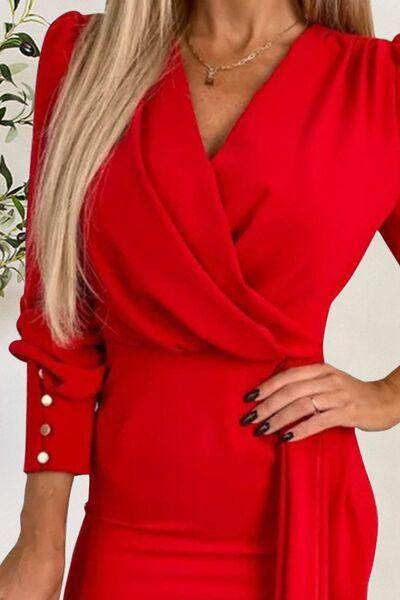 Surplice Lantern Sleeve Mini Dress for Stylish Occasions - Selvanelle