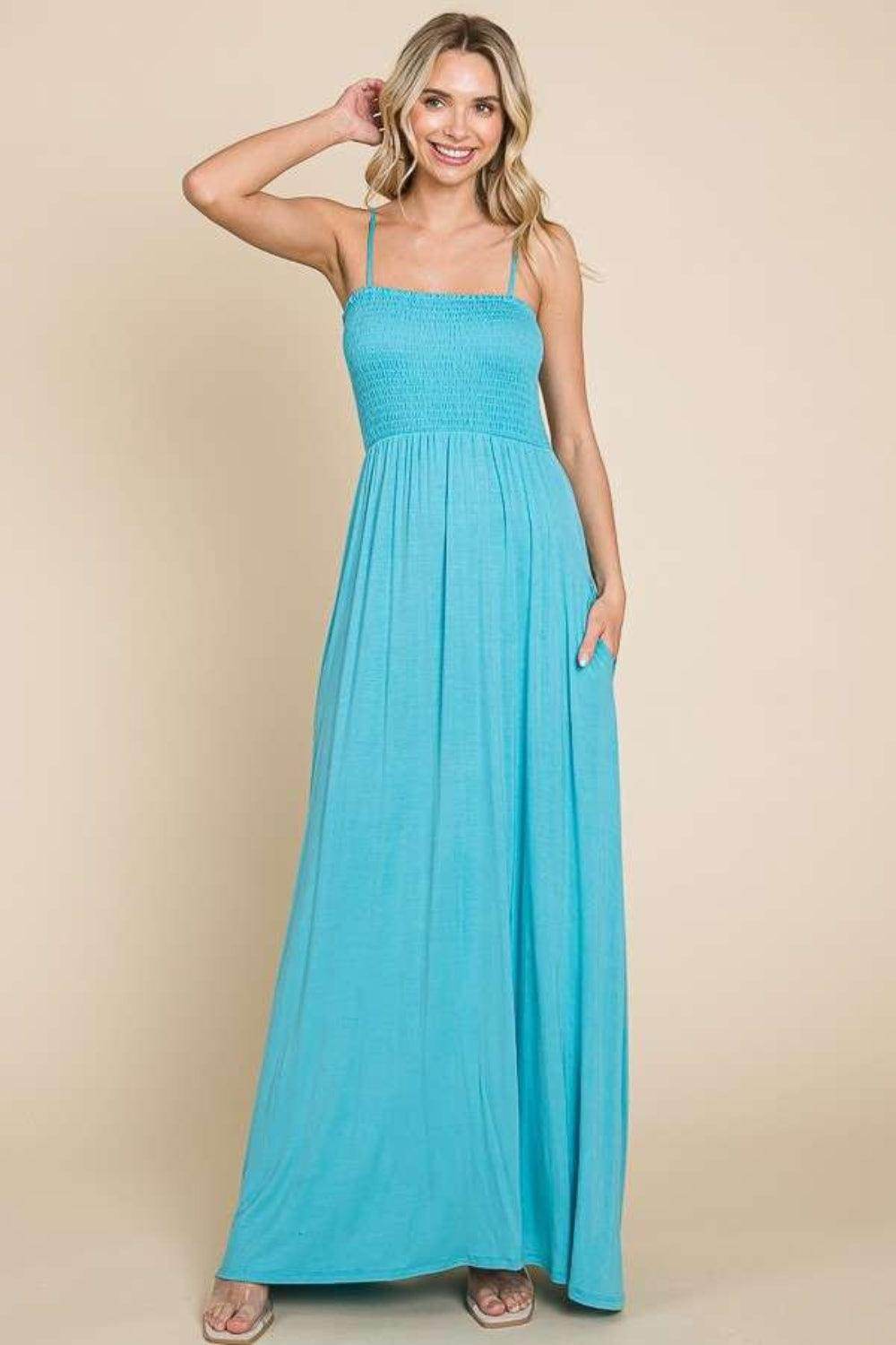 Culture Code Full Size Smocked Cami Maxi Dress With Pockets - Selvanelle