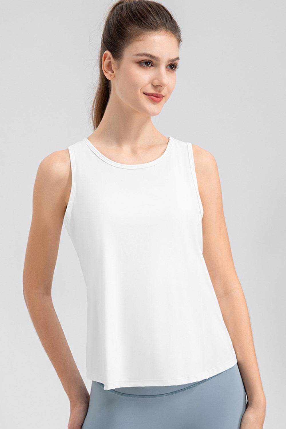 Wide Strap Round Neck Active Tank for Comfortable Workouts - Selvanelle