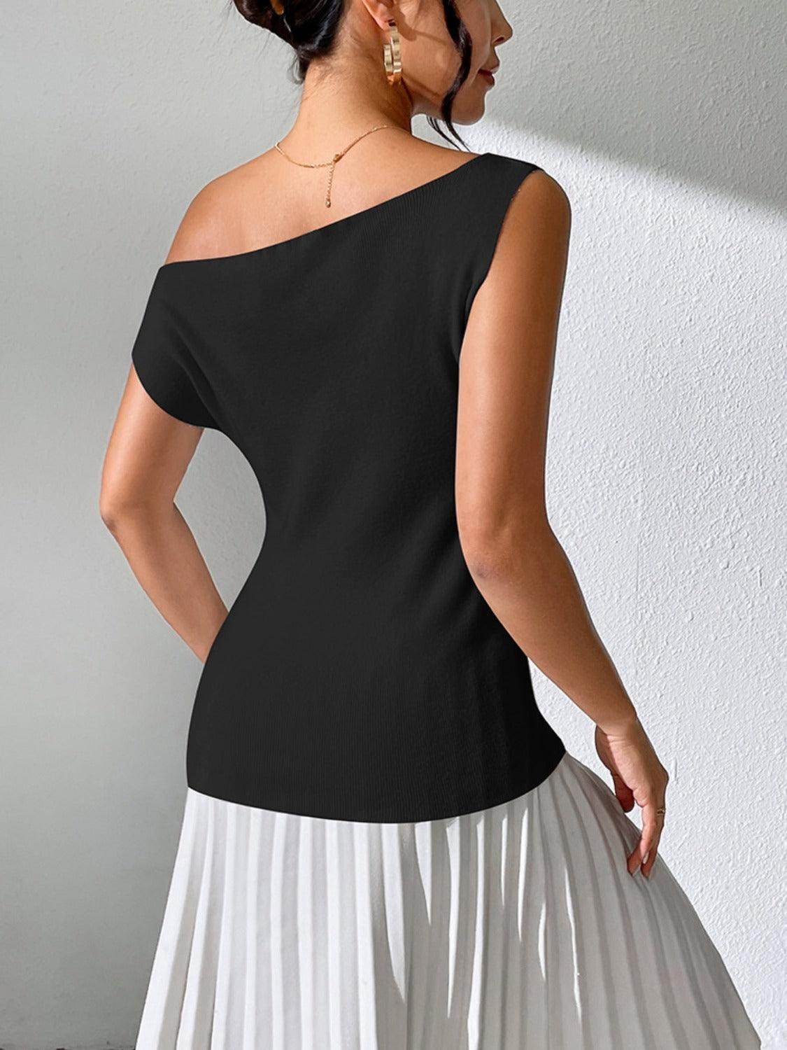 Single Shoulder Short Sleeve Knit Top for Women Fashion - Selvanelle